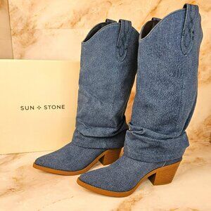 Sun + Stone Bryynn Slouch Cuff Western Knee High Boots, Size 6 NEW